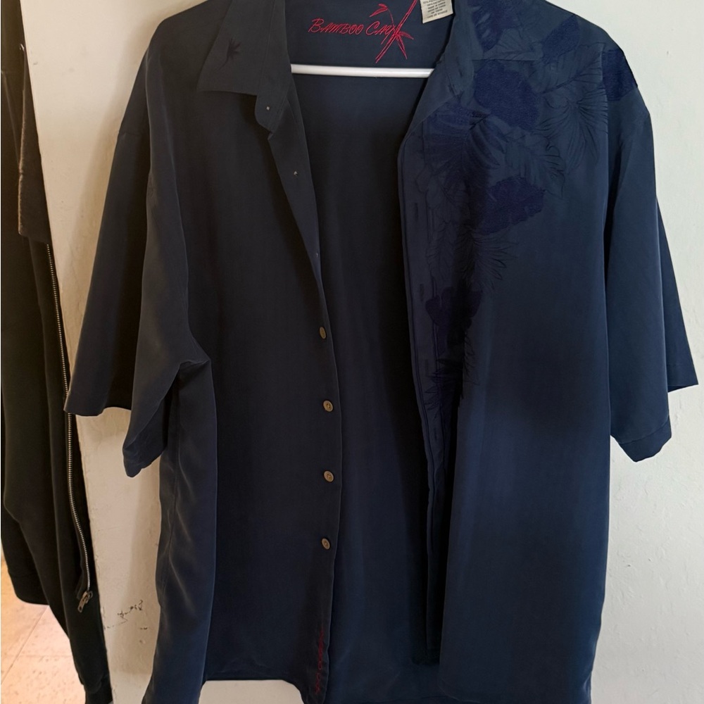 BAMBOO Clay Navy Blue Embroidered Shirt Vintage New No Tags
